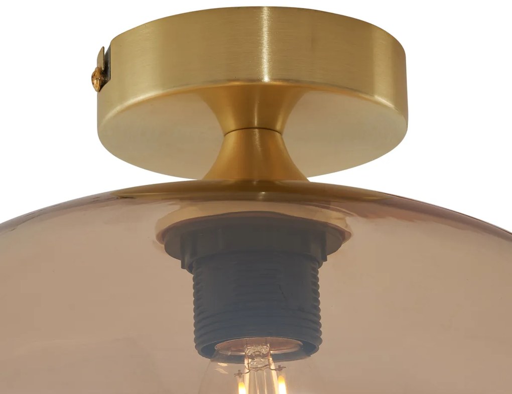 Art Deco plafondlamp messing met amber glas - Busa Art Deco E27 rond Binnenverlichting Lamp