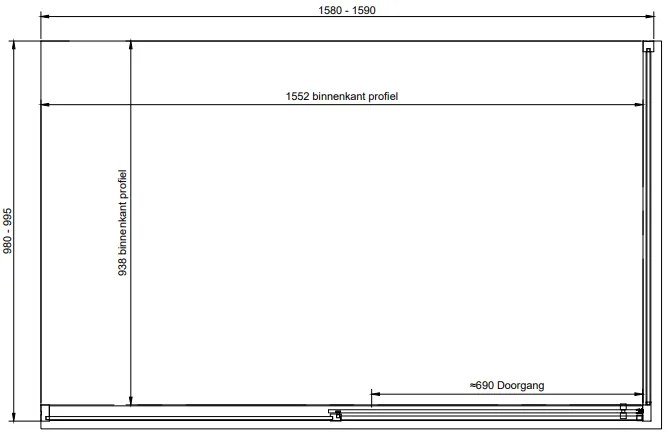 van Rijn ST06 douchecabine met 160cm softclose deur en helder glas chroom 160x100cm