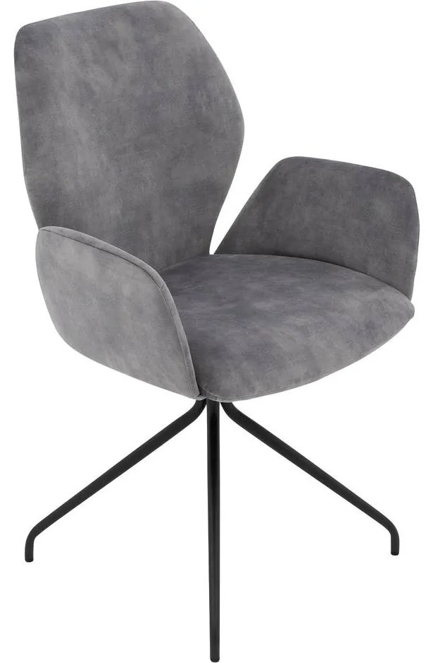Goossens Eetkamerstoel Hera grijs velvet stof met armleuning, modern design