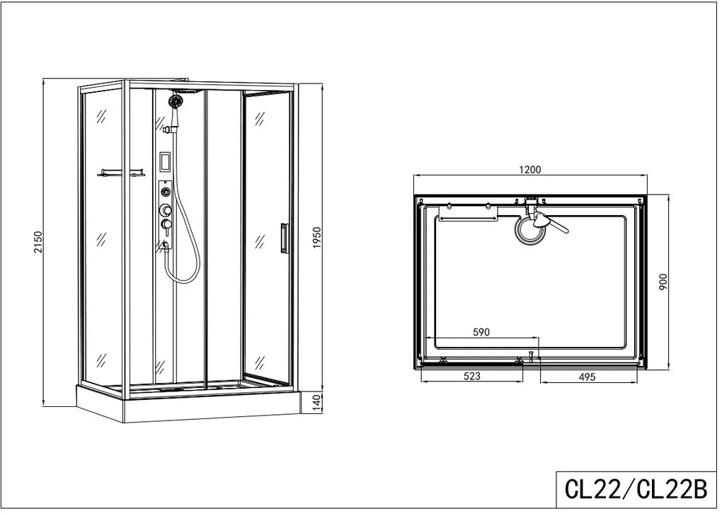 Badstuber Boston complete douchecabine 120x90x215cm zwart mat
