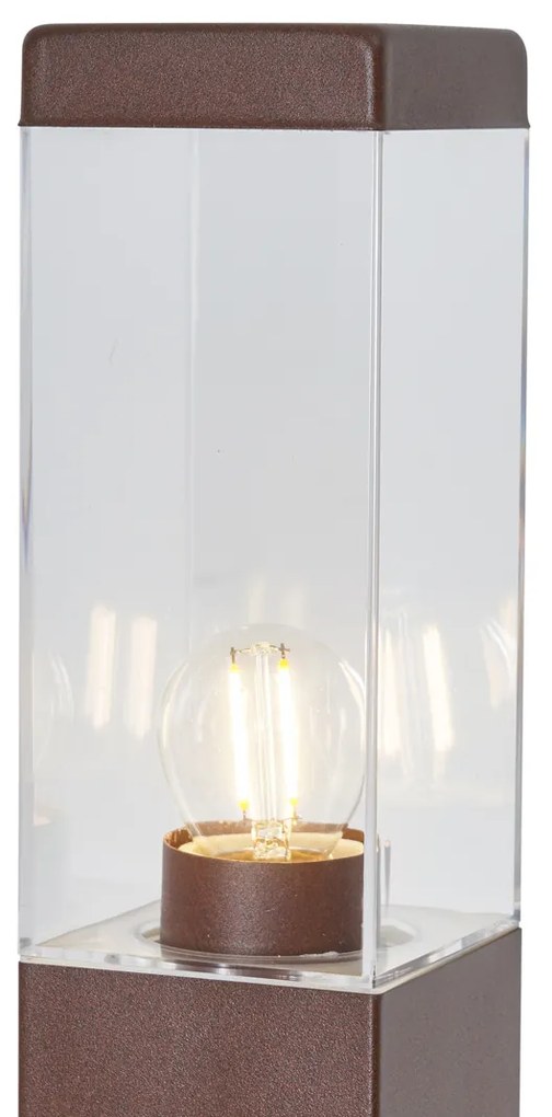 Buitenlamp roestbruin met helder glas 80cm IP44 met stopcontact en bewegingssensor - Malios Modern E27 Buitenverlichting