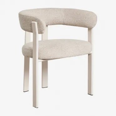 Set Van 2 Jolie Gestoffeerde En Ijzeren Eetkamerstoelen Met Armleuningen Gardenia Wit & Crèmebeige Boucléstof - Sklum