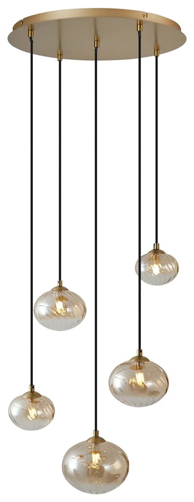 Art Deco hanglamp goud met amber glas - Jia
