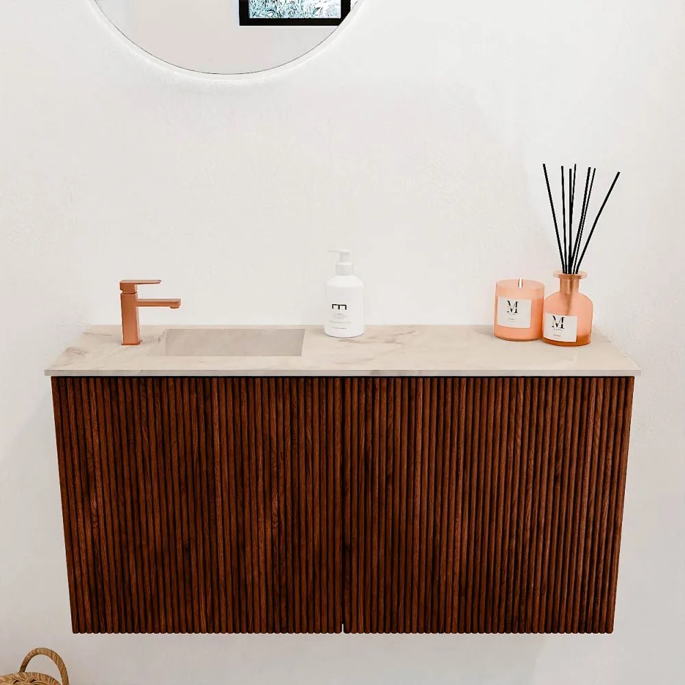 Mondiaz Joya DLux 80cm toiletmeubel ruby met wastafel faye links 1 kraangat frappe