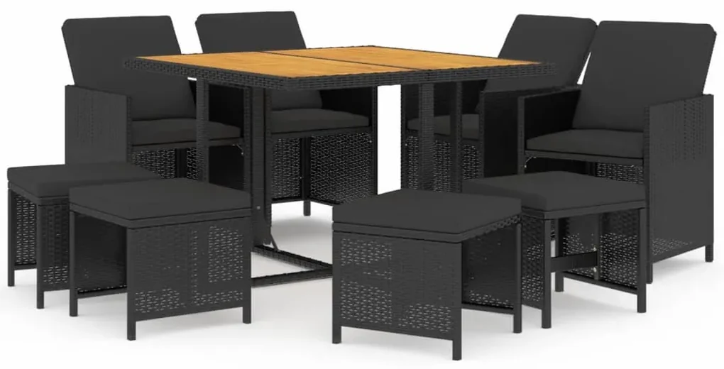 vidaXL 9-delige Tuinset met kussens poly rattan zwart