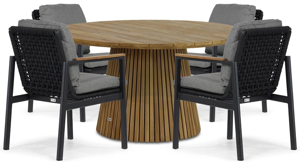 Tuinset Ronde Tuintafel 4 personen 140 cm Aluminium/rope Grijs Coco Ralph/Fungo