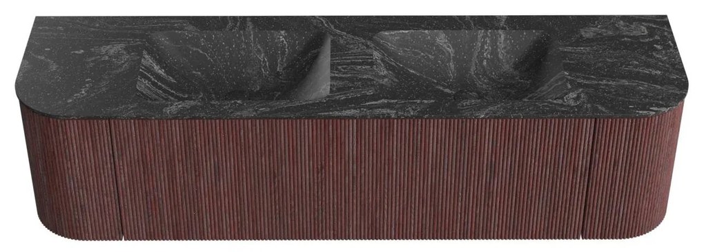 Mondiaz Kurve-dlux 170cm badmeubel ronding links/rechts ruby met 1 lade en 2 deuren en wastafel leaf dubbel zonder kraangat lava