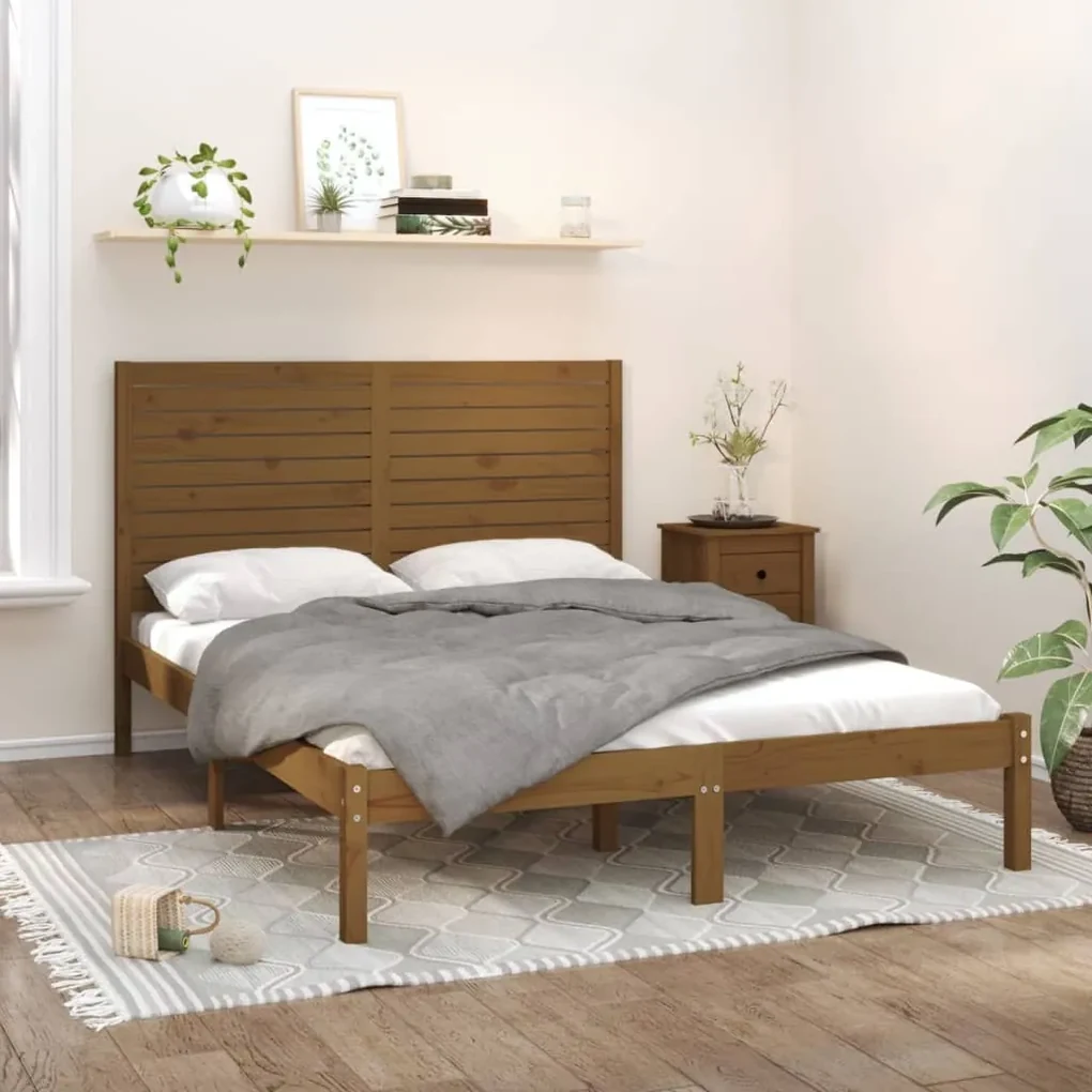 vidaXL Bedframe massief hout honingbruin 150x200 cm 5FT King Size