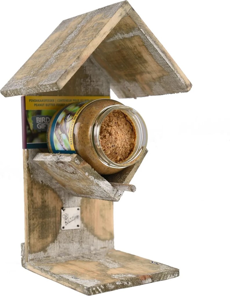 Bûten Gift - Houten feeder voor pot pindakaas - H27,5xL16,5xB14 cm