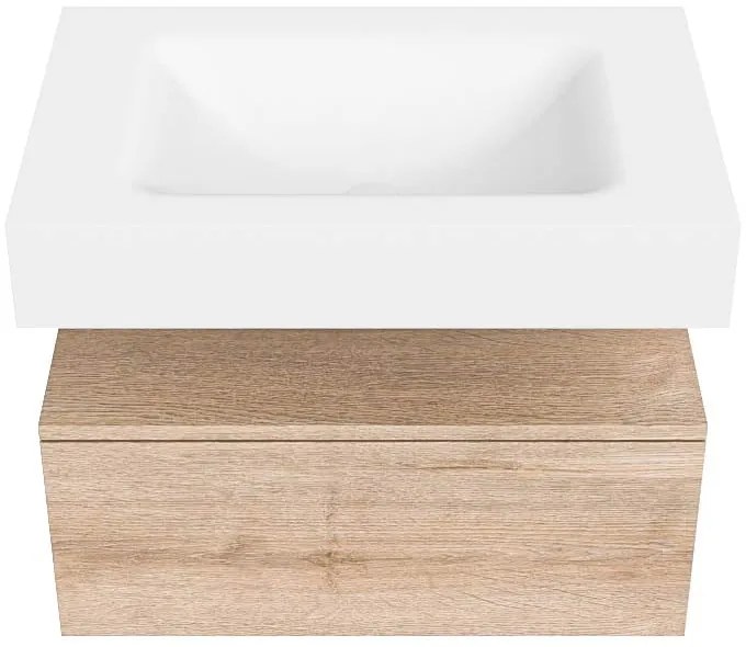 Zaro Alan badmeubel 70cm washed oak 1 lade met vrijhangende wastafel cloud midden zonder kraangat talc