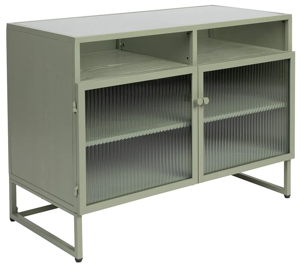 Lichtgroen Dressoir Met Ribbelglas - 80x38x58cm.