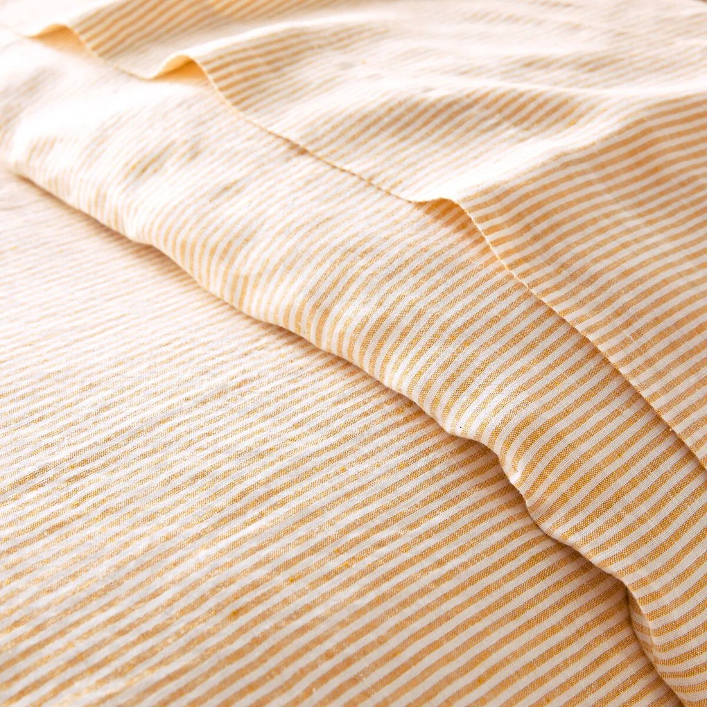 Gestreept dekbedovertrek in gewassnen linnen, Limona