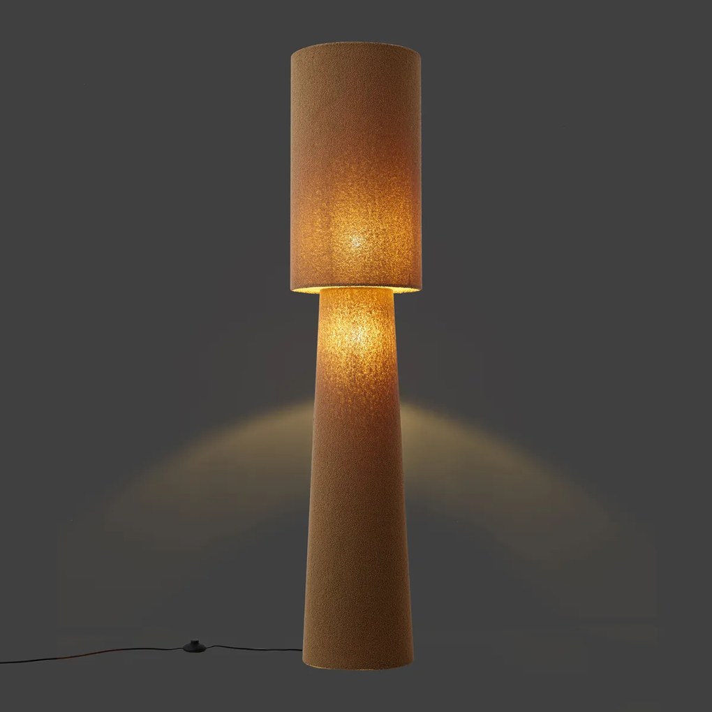 Japandi vloerlamp bruin teddy stof 2-lichts - Trompet