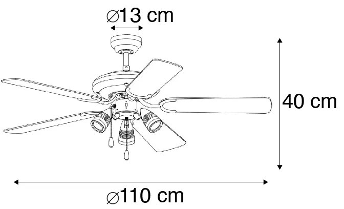 Plafondventilator met lamp zwart 110cm 3-lichts met trekschakelaar - Mistral Modern GU10 rond Binnenverlichting Lamp