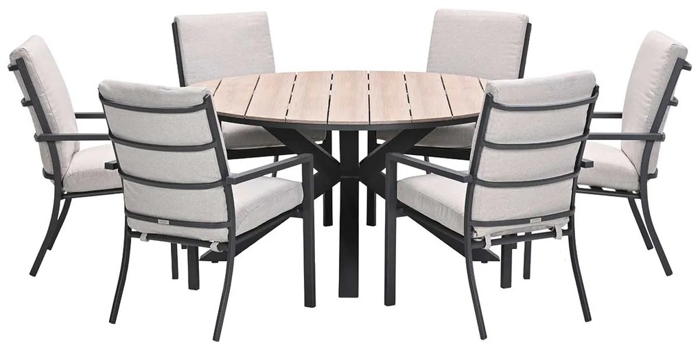 Garden Impressions Senja tuinset 7-delig desert sand - Tulli tuintafel Ø148x75 cm light teak vironwood