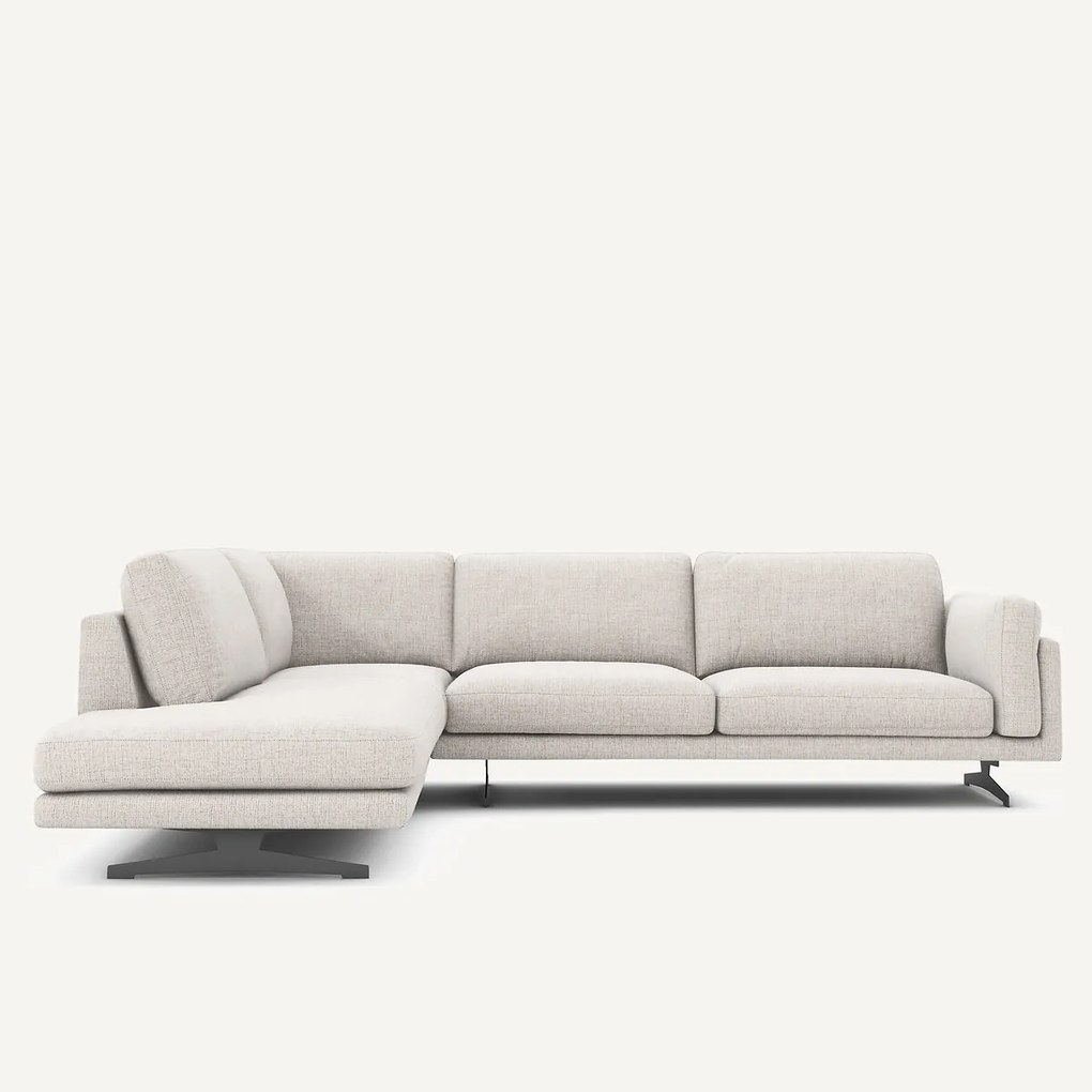 Hoekbank met longchair, in gespikkeld canvas, CÉSAR