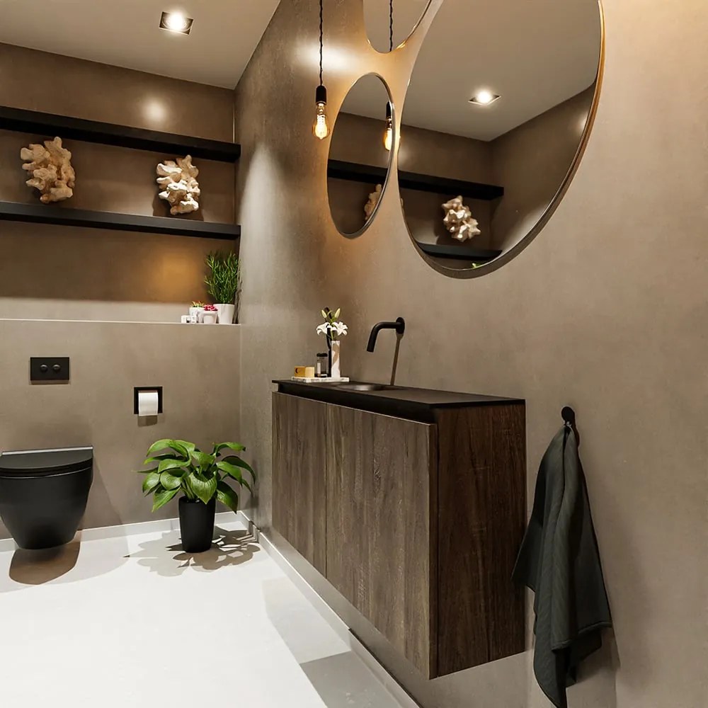 Mondiaz Ture 100cm toiletmeubel dark brown met wastafel urban midden geen kraangat