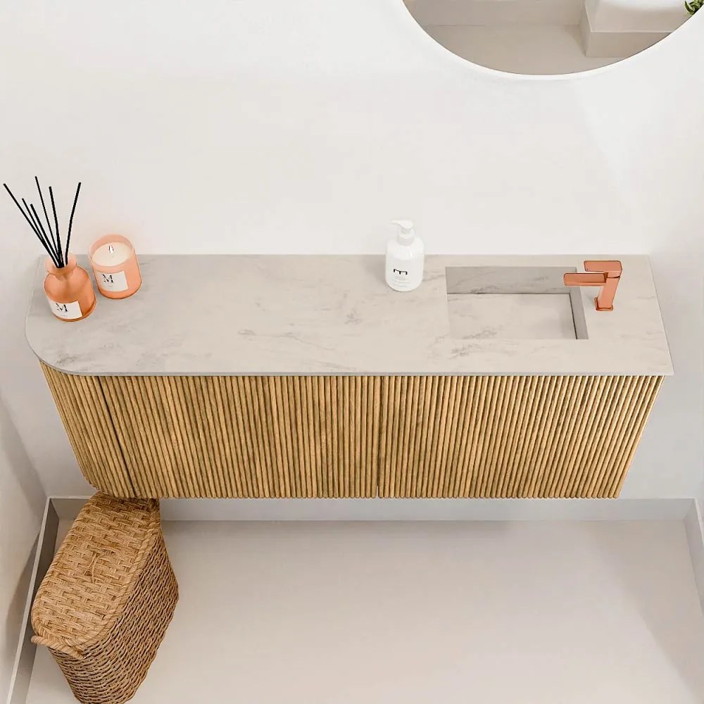 Mondiaz Joya DLux 100cm toiletmeubel ronding links oak met wastafel faye rechts 1 kraangat opalo