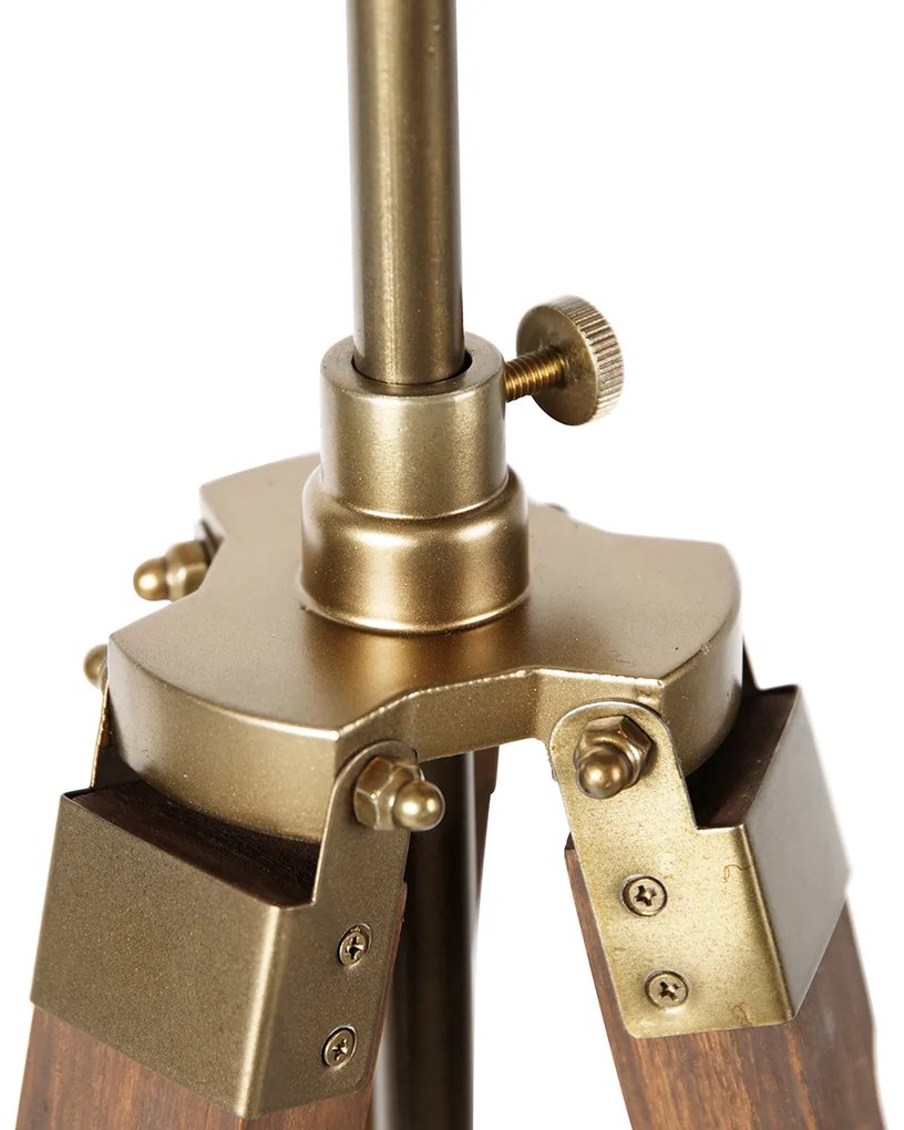Industriële tripod vloerlamp brons met hout - Mangoes
