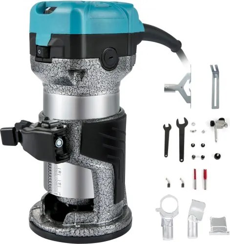 VEVOR Elektrische Hand Trimmer, 710 W Elektrische Trimmer-Router, Laminaat Router Trimmer met Drie Freesspantangen, Bovenfrees en Trimmer met Vaste Basis, Aluminium Omhulsel en 13k-33k RPM Rotatie