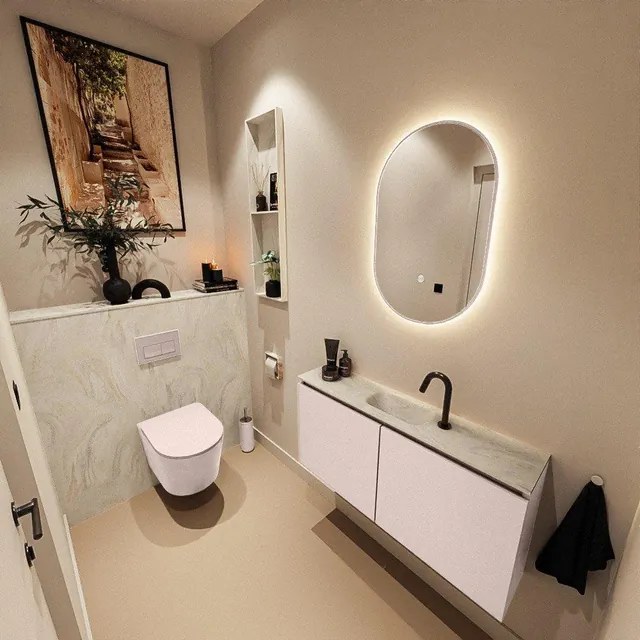 MONDIAZ TURE-DLUX 100cm toiletmeubel Rosee. EDEN wastafel Ostra positie midden. Met 1 kraangat. TUREDX100ROSM1OST