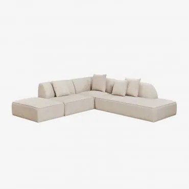 3-delige Modulaire Hoekbank Met Rechter Chaise Longue En Gestoffeerde Poef Cardea Chenille Crèmebeige - Sklum