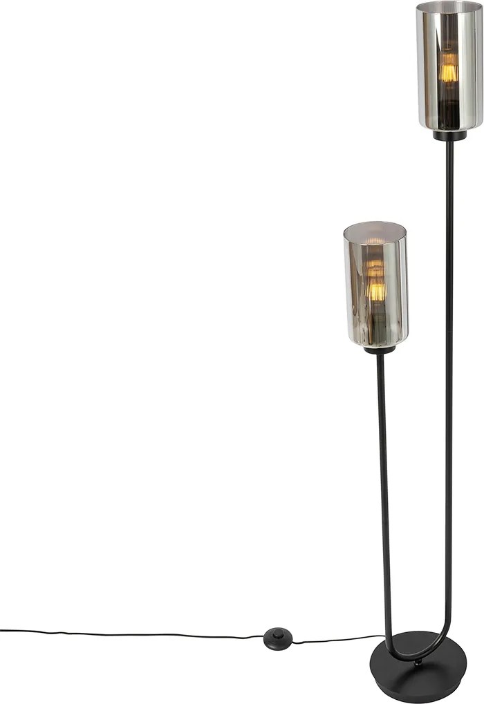 Smart vloerlamp zwart met smoke glas 2-lichts incl. 2 Wifi ST64 - Laura
