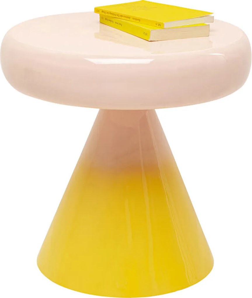 Retro Salontafel Roze Geel Emaille - 42 X 42cm.