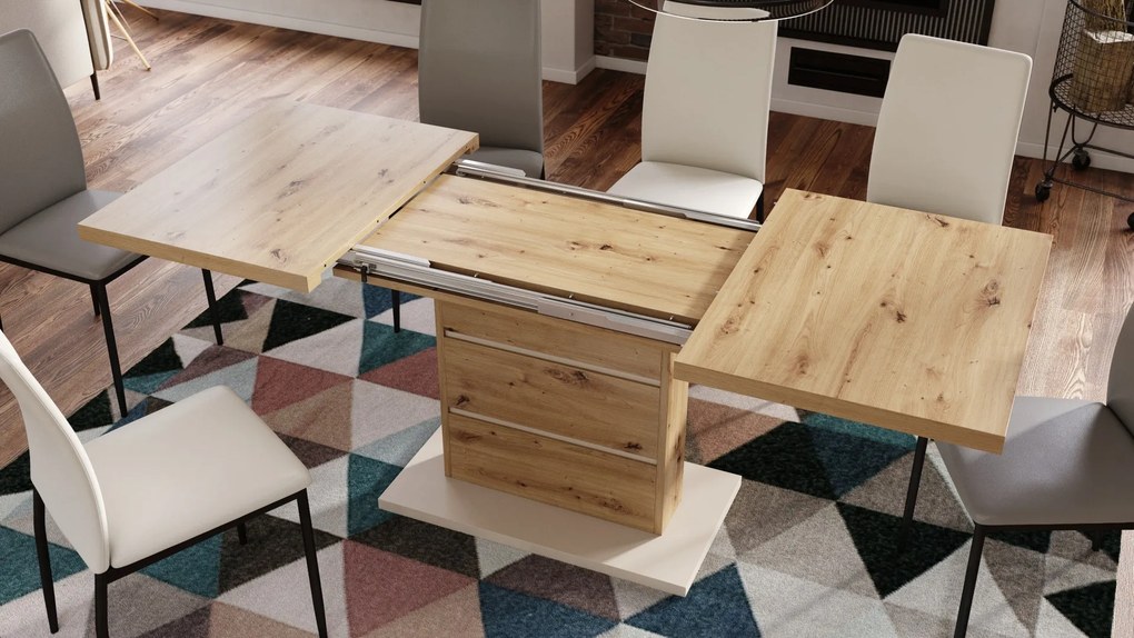 Mazzoni PIANO eiken artisan / beige - moderne uitschuifbare tafel tot 200 cm