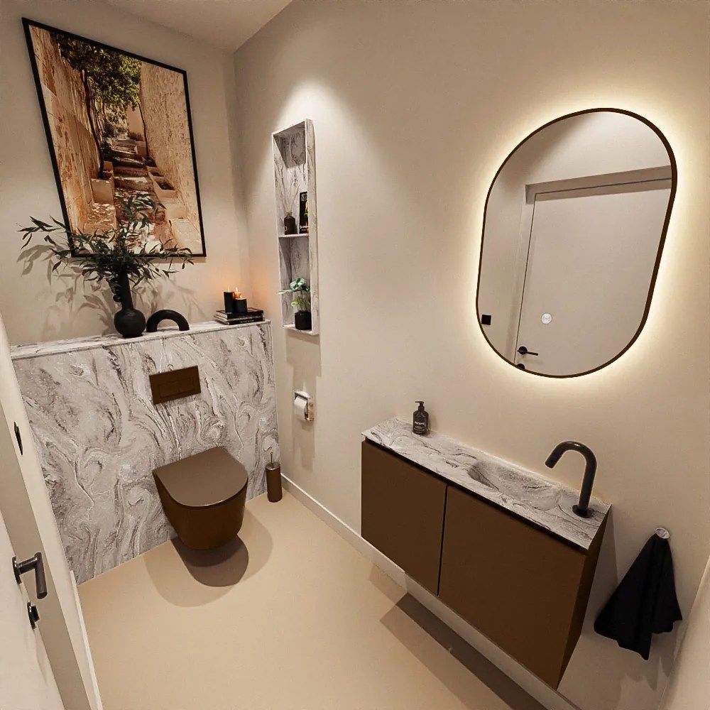 Mondiaz Ture DLux toiletmeubel 80cm rust met wastafel glace rechts met kraangat