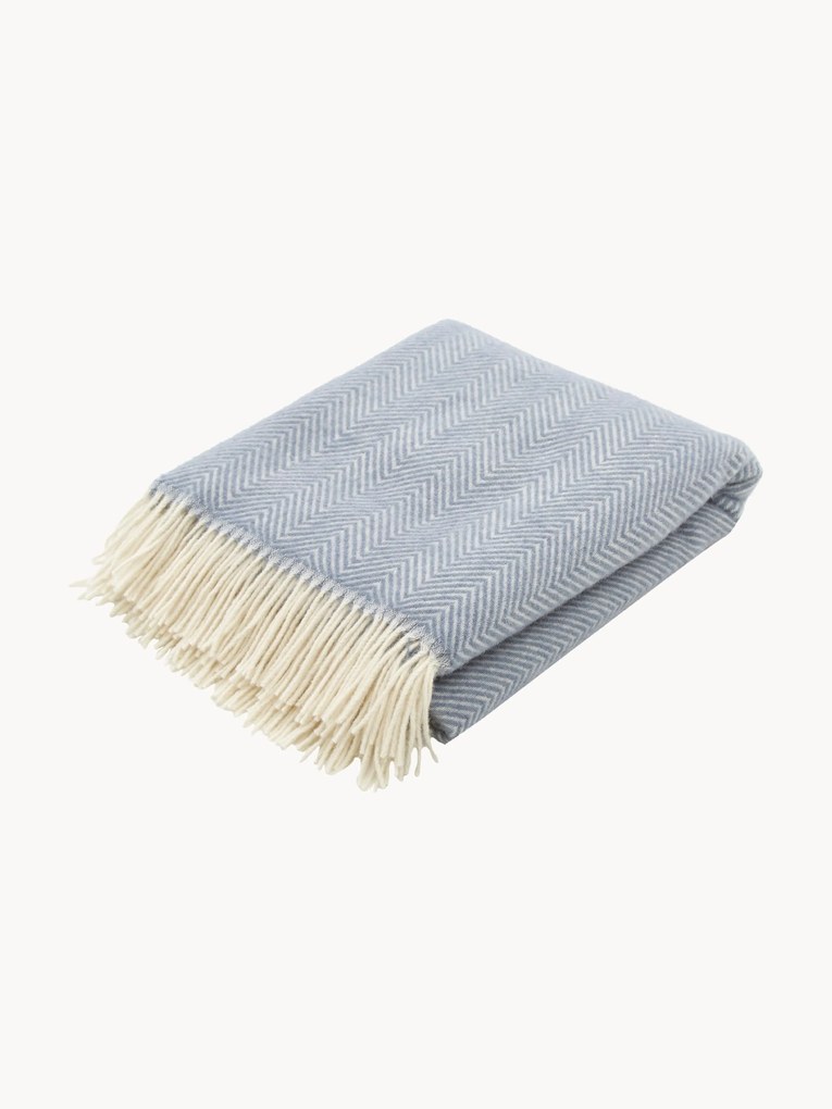 Wollen plaid Tyrol met visgraatpatroon en franjes