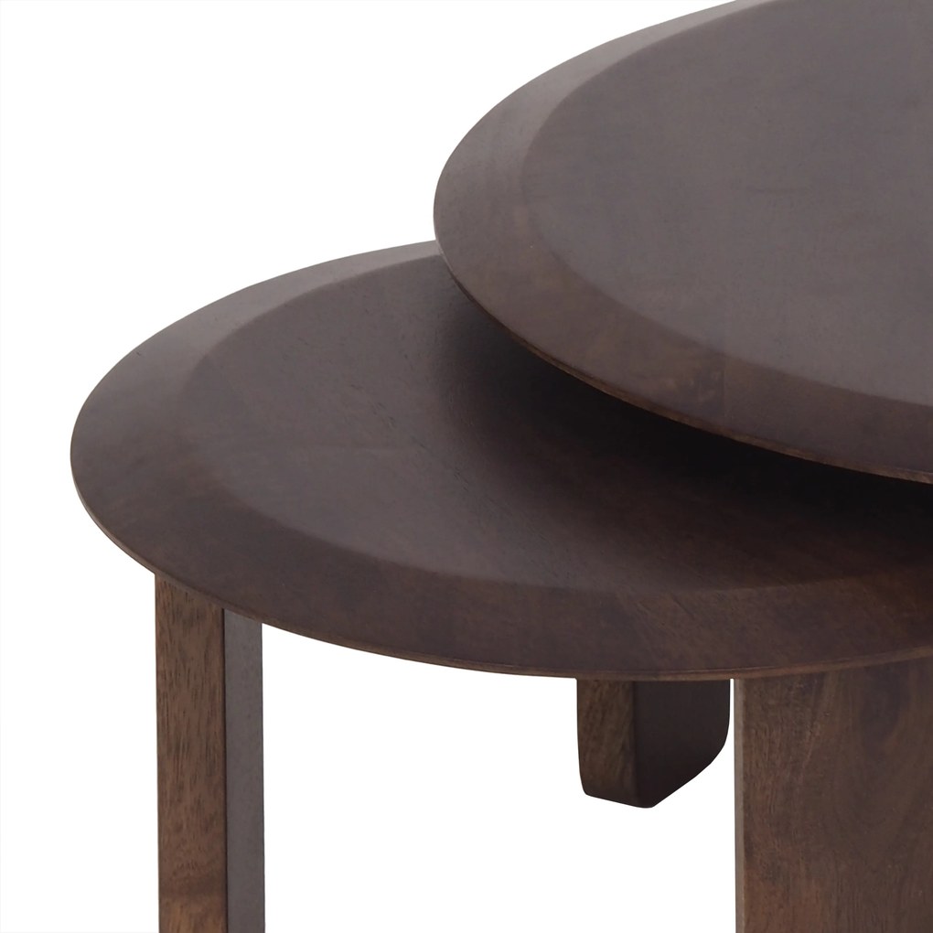Set Van Twee Ronde Salontafels Bruin - 70 X 70cm.