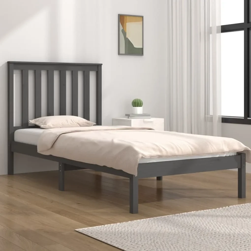 vidaXL Bedframe massief grenenhout grijs 100x200 cm