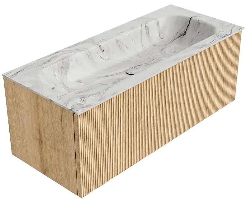 Mondiaz Kurve-dlux 110cm badmeubel oak met 1 lade en wastafel big medium midden zonder kraangat glace