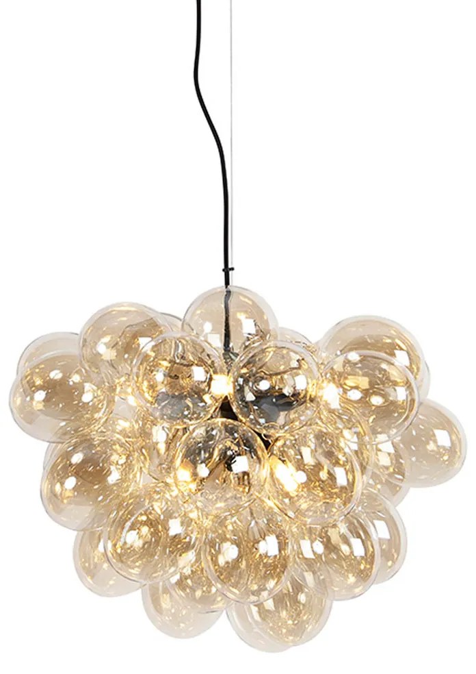 Art Deco hanglamp zwart met Amber glas 8-lichts - Uvas