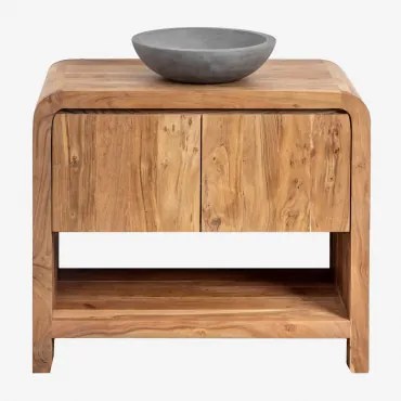 Vacry Houten Badkamermeubelset Acacia Bruin & Rond Grijs Cement Ø40 Cm Tarsis & Spiegelloze & Zonder Kraan & ↔︎ 90 Cm - Sklum