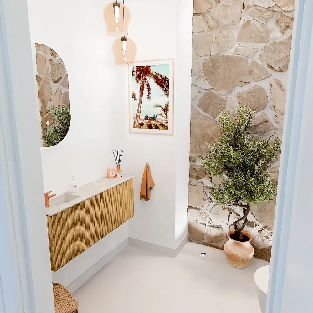 Mondiaz Joya DLux 100cm toiletmeubel oak met wastafel faye links 1 kraangat ostra