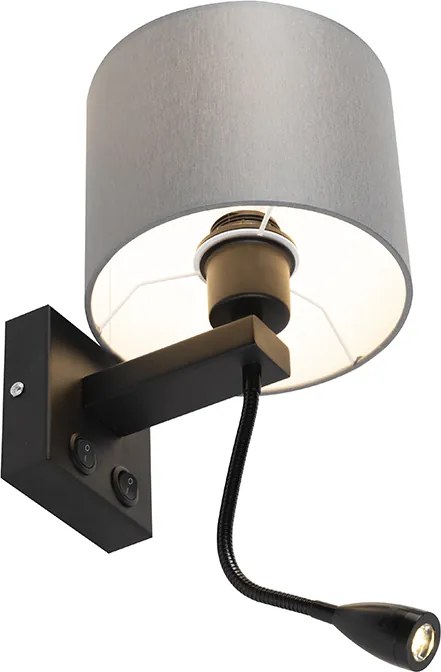 Moderne wandlamp zwart met grijze kap - Brescia