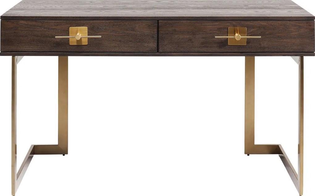 Bureau Donker Hout Met Messing - 138 X 60cm.