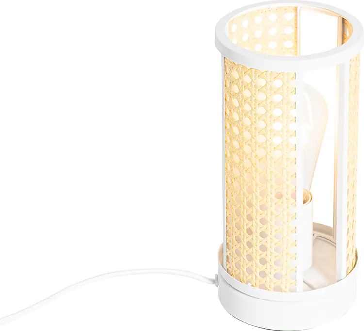 Oosterse tafellamp wit met rotan 12 cm - Akira