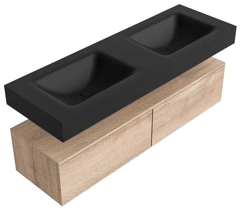 Zaro Alan badmeubel 140cm washed oak 2 lades met vrijhangende wastafel cloud dubbel 2 kraangaten urban
