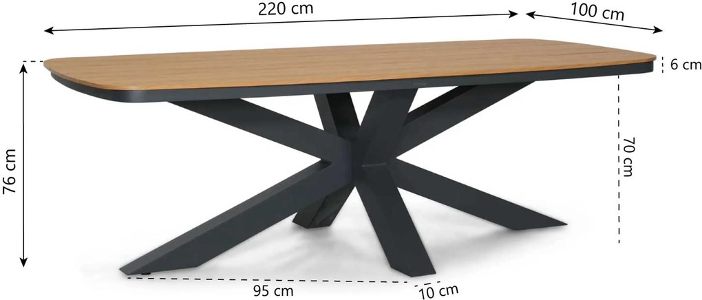 Tuinset 6 personen 220 cm Aluminium Grijs Lifestyle Garden Furniture Timo/Camila