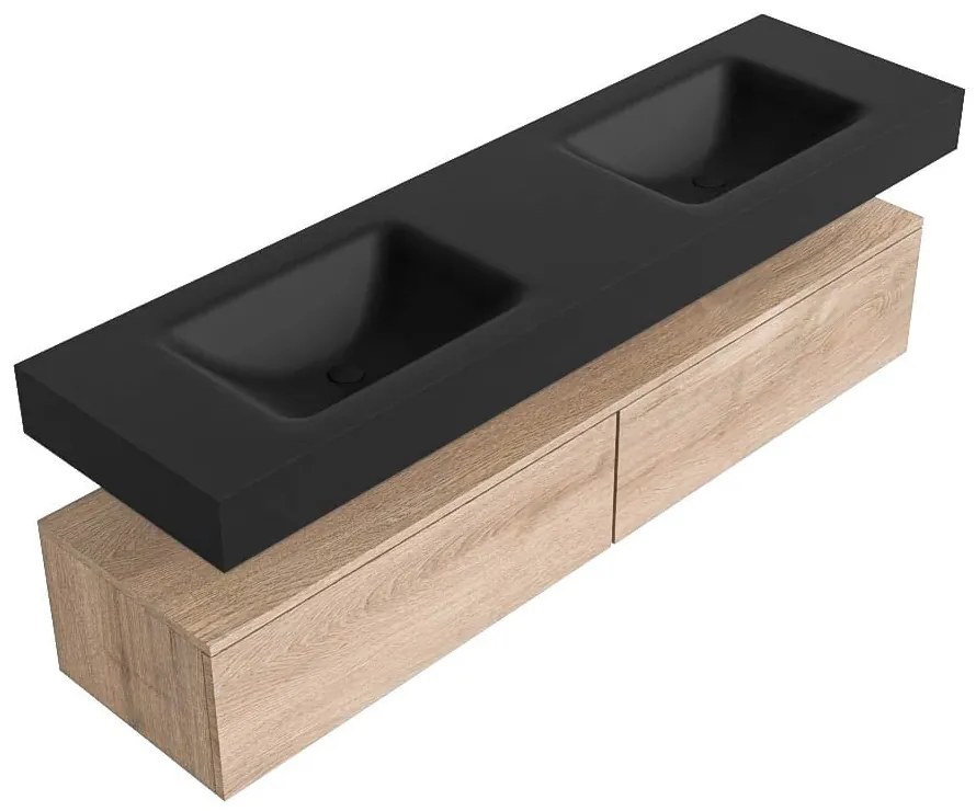 Zaro Alan badmeubel 170cm washed oak 2 lades met vrijhangende wastafel cloud dubbel 2 kraangaten urban