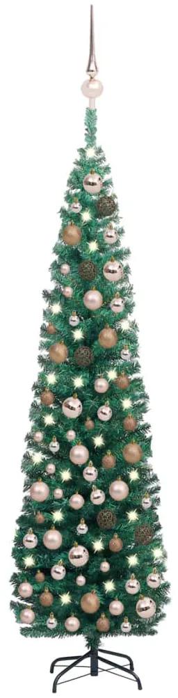 vidaXL Kunstkerstboom met LED's en kerstballen smal 180 cm groen