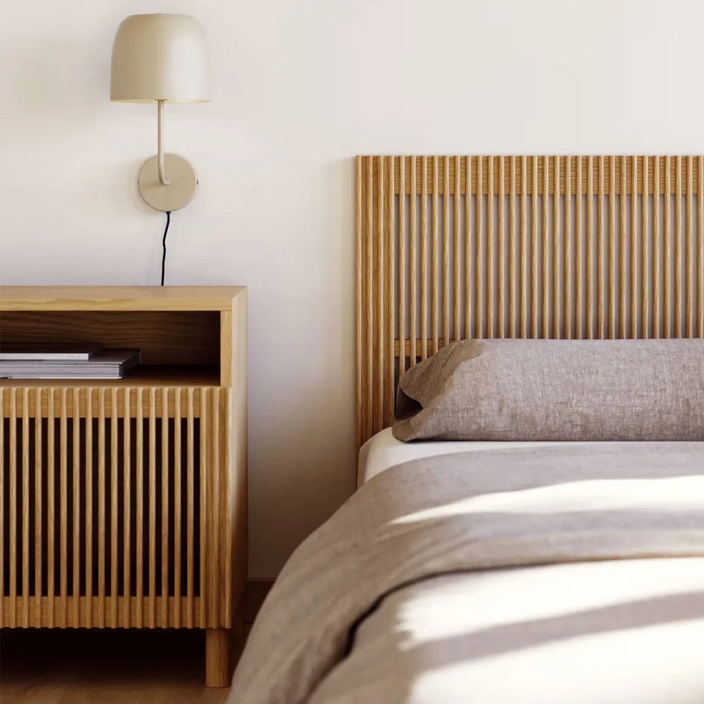 Kave Home Beyla Bed Hoofdbord 160 Cm Latjes Eiken Hout