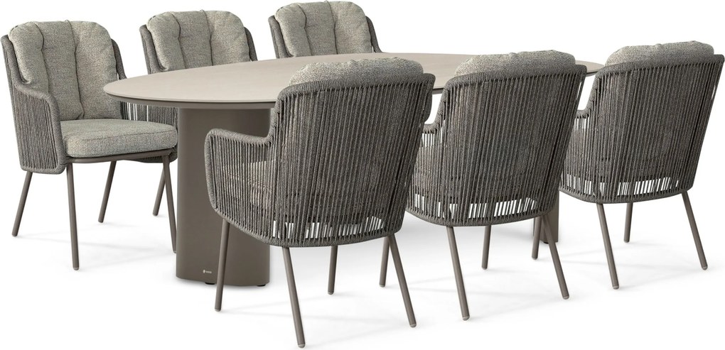 Tuinset 6 personen 240 cm Rope Taupe Santika Furniture Santika