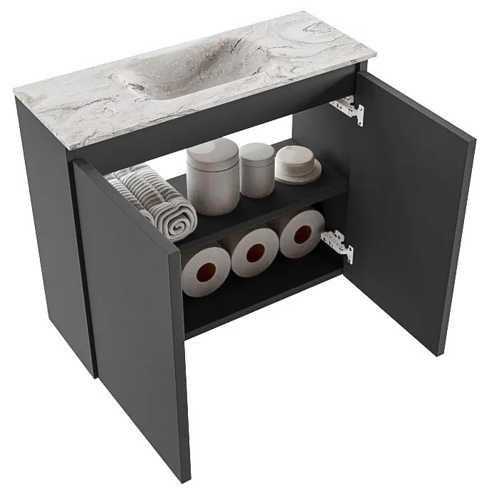 Mondiaz Ture DLux toiletmeubel 60cm dark grey met wastafel glace midden zonder kraangat