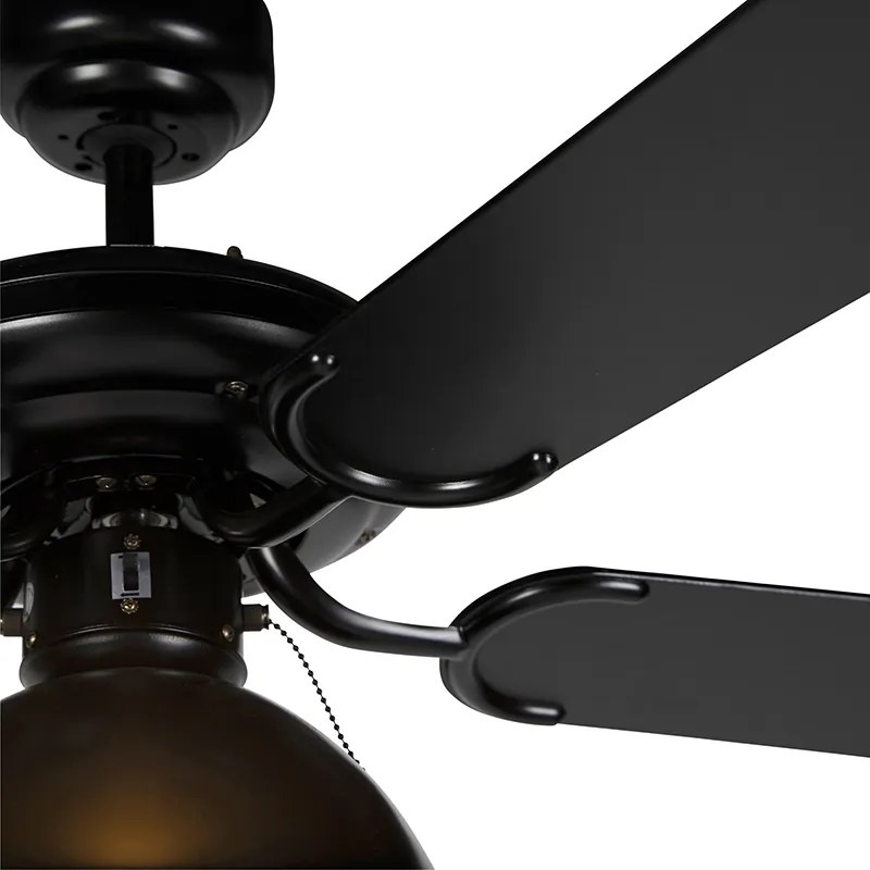 Plafondventilator met lamp zwart met beige 130cm met trekschakelaar - Mistral Magna Industriele / Industrie / Industrial E27 rond Binnenverlichting Lamp