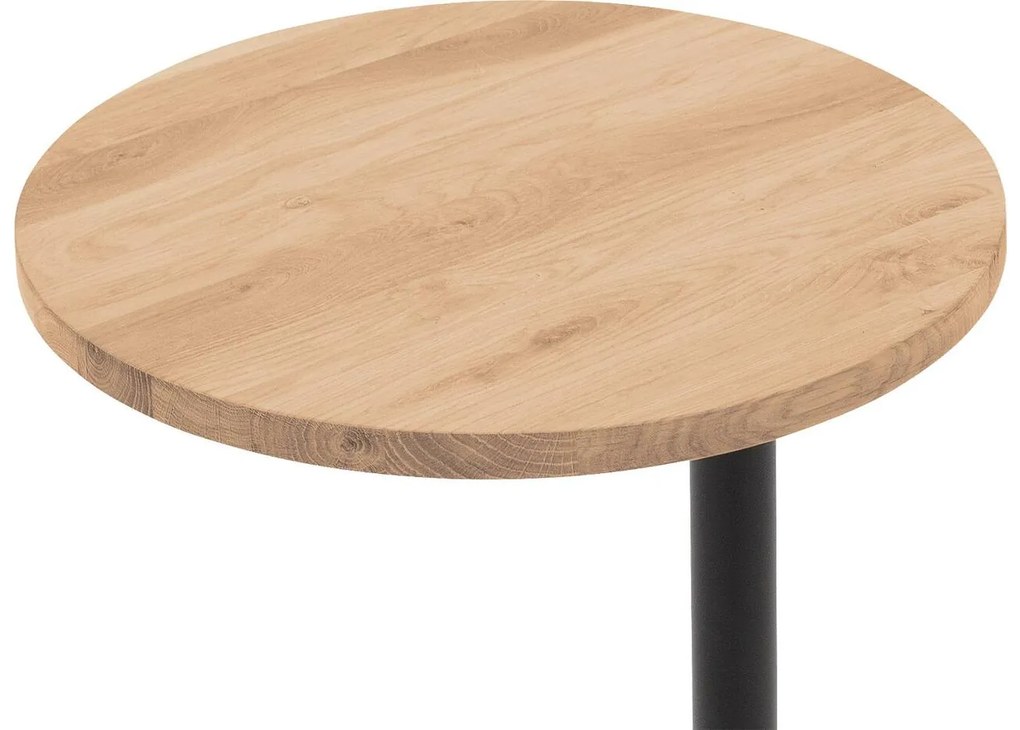 Goossens Nachtkastje Runt, Voet rond metaal ral 9005 zwart, blad massief eik