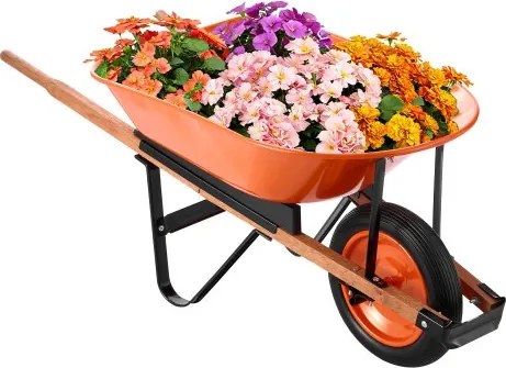 VEVOR kruiwagen, laadvermogen 5 kubieke voet en capaciteit 330 lbs, eenwielige tuinkiepwagen, tuinwagen met metalen handvat en 16-inch brede spoorwielen, gemakkelijk te laden multifunctionele tuinwagen en wagen voor gazonlandbouw